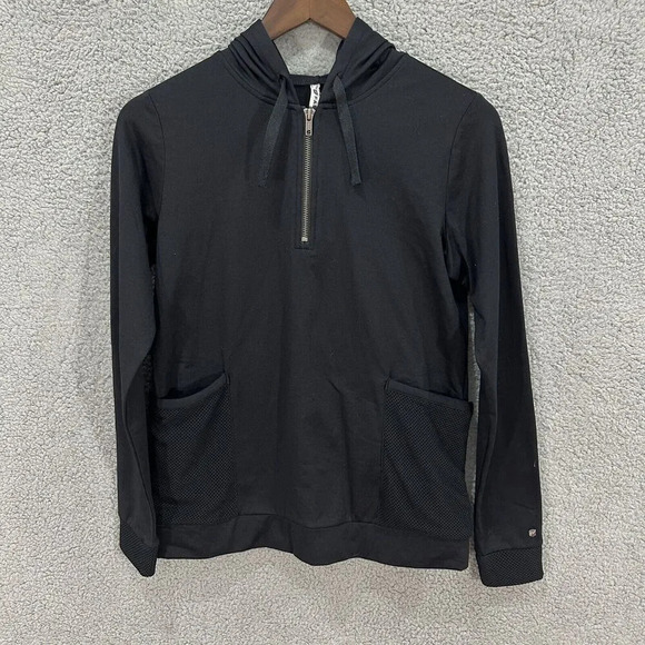 Fabletics lightweight 1/4 zip pullover sweatshirt women XS black pockets running - Picture 1 of 9